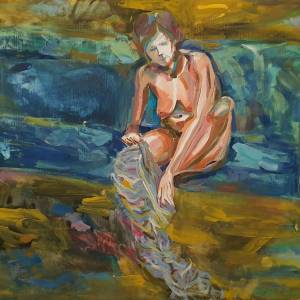 A woman putting her pants